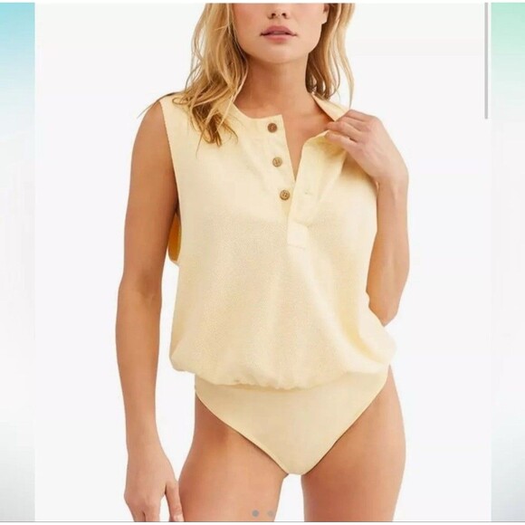 Free People Pants - Free People Intimately Bodysuit Small Butter‎ Yellow Sleeveless Boho Festival